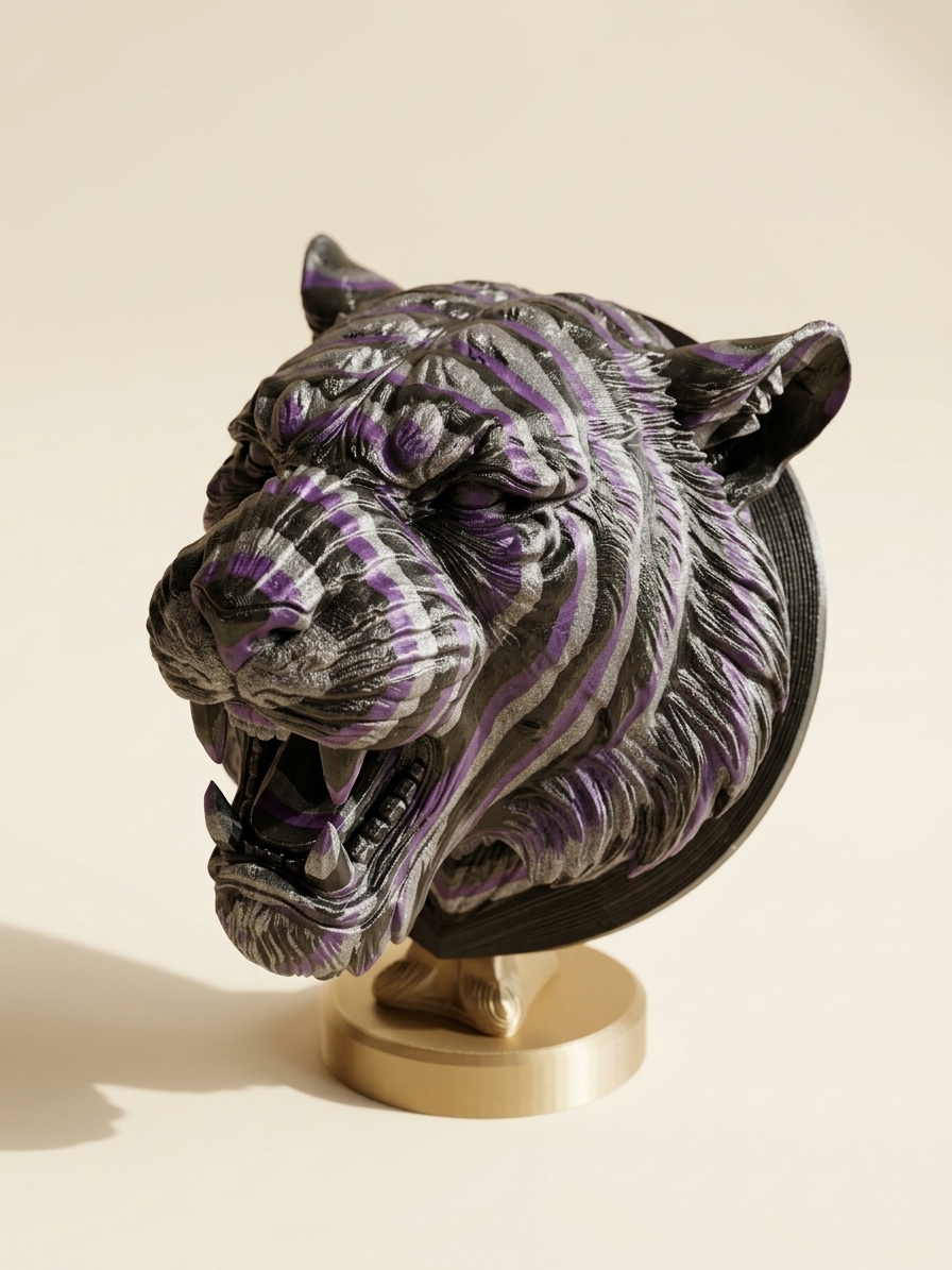 Busto de Tigre Rugiente Multicolor en Impresión 3D