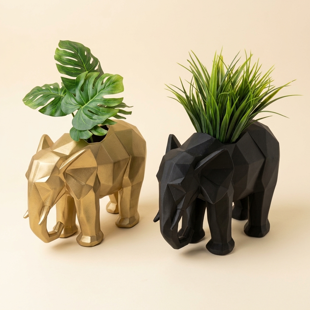 Maceta Elefante Low Poly - Decoración Geométrica